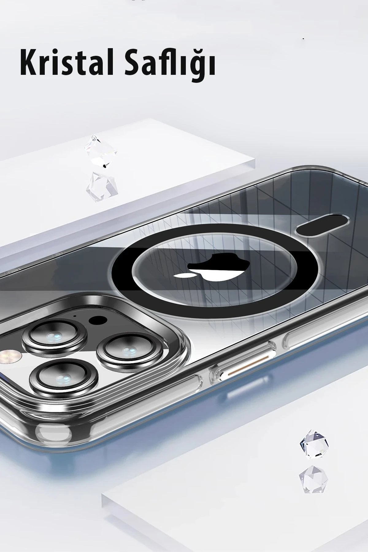 iPhone 14 Pro Kılıf Crystal Magsafe Kapak - Siyah-(5796)