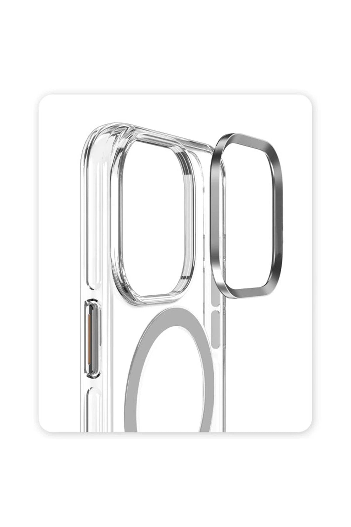 iPhone 15 Pro Kılıf Crystal Magsafe Kapak - Şeffaf-(5796)