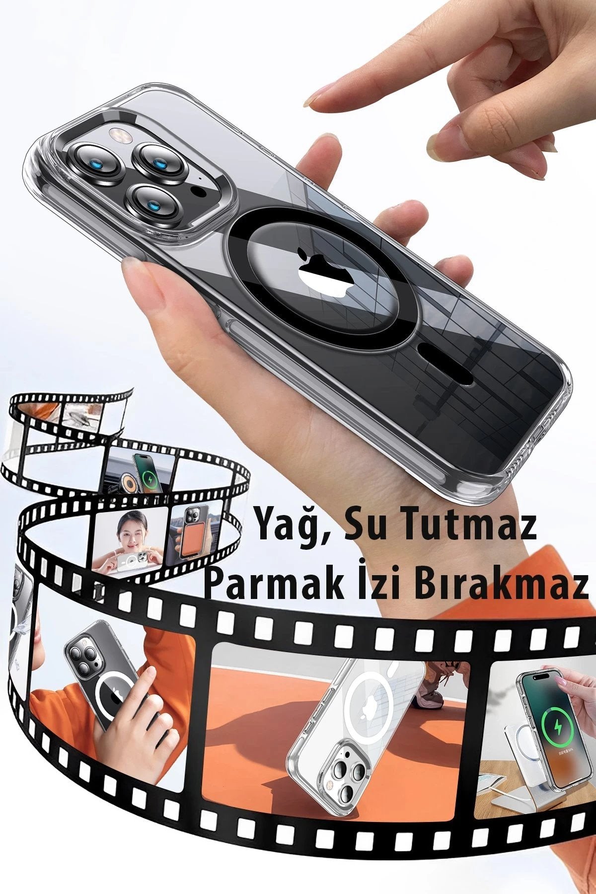 iPhone 15 Pro Max Kılıf Crystal Magsafe Kapak - Şeffaf-(5796)