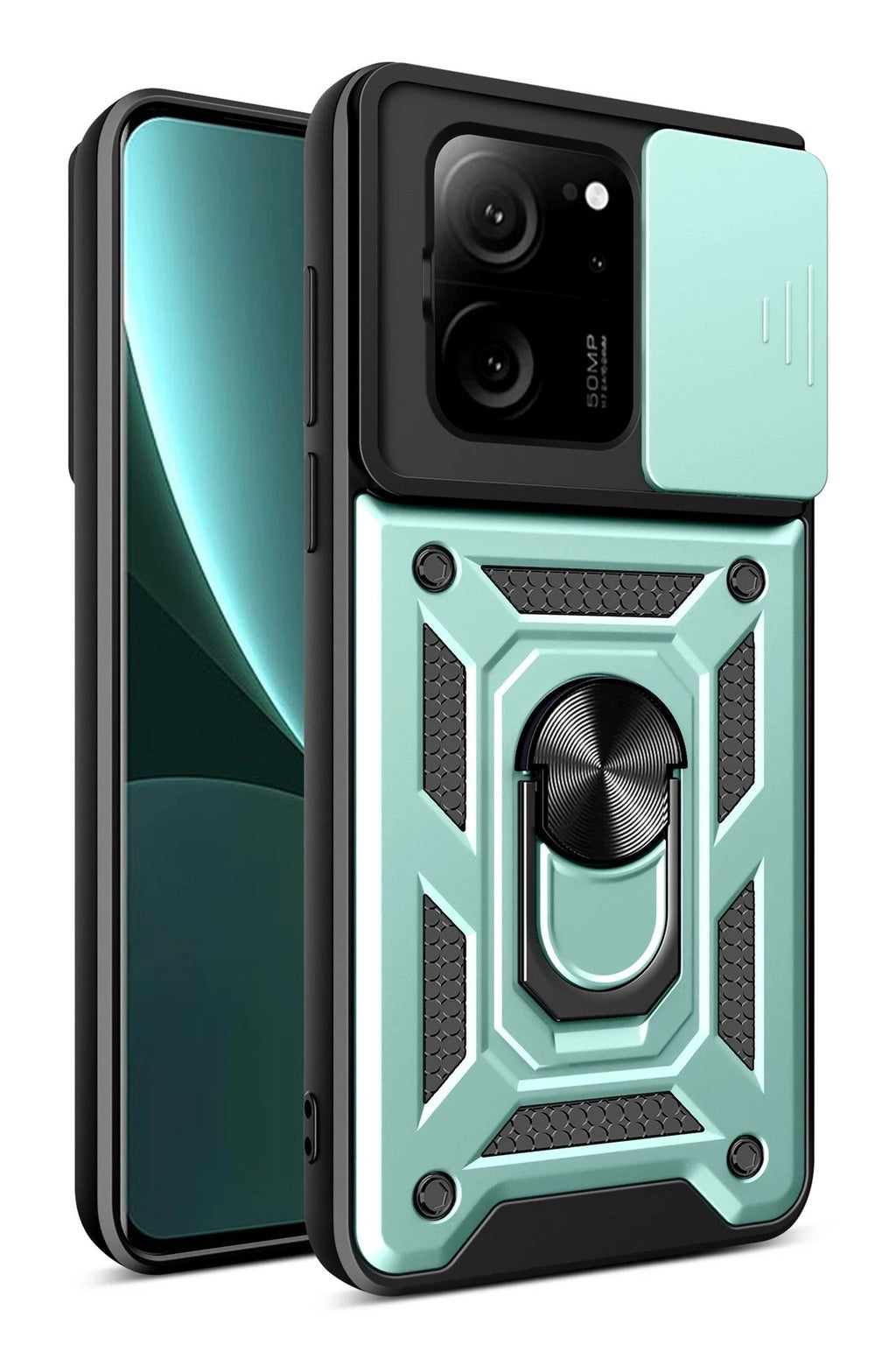 Xiaomi Mi 13T Pro Kılıf Pars Lens Yüzüklü Silikon - Yeşil-(5796)