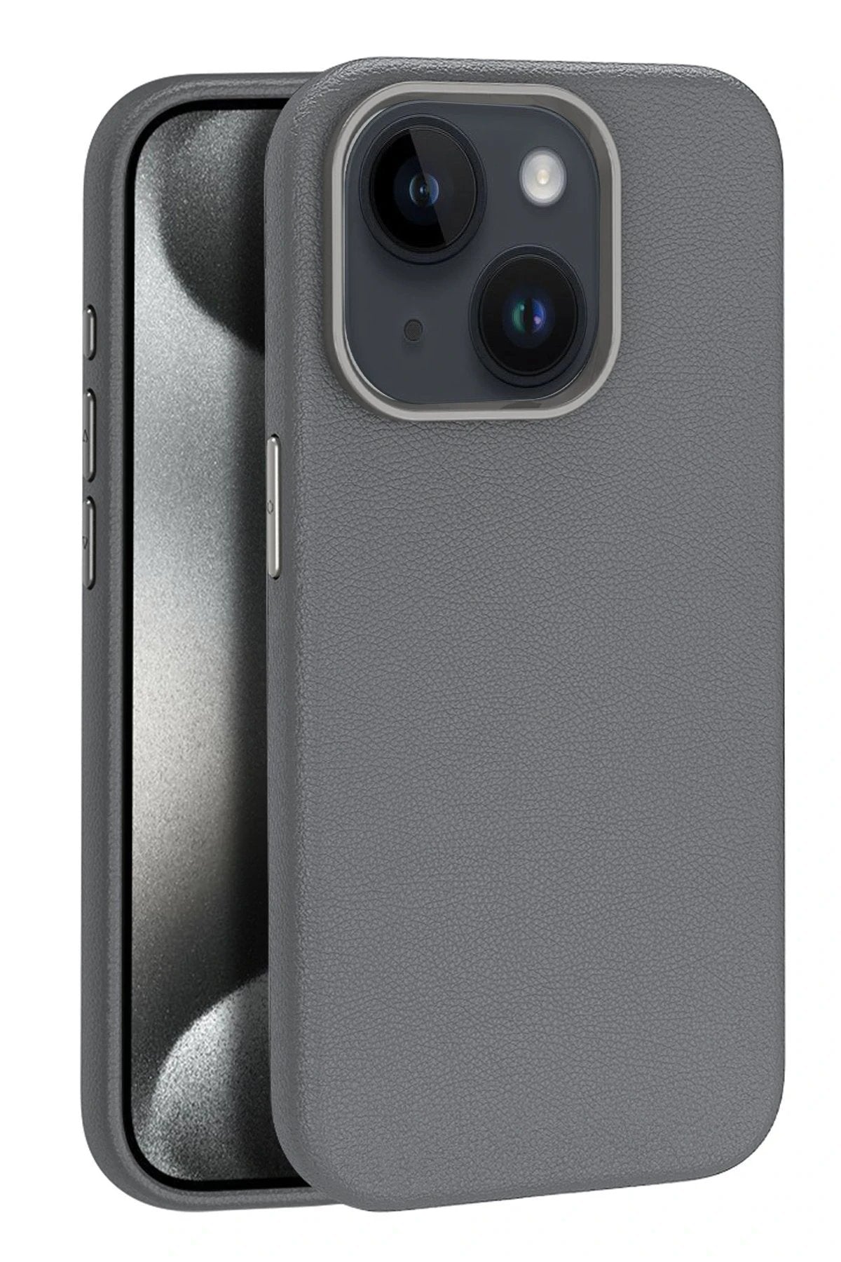 iPhone 15 Kılıf Wonder Deri Magsafe Kapak - Titan Gri-(5796)