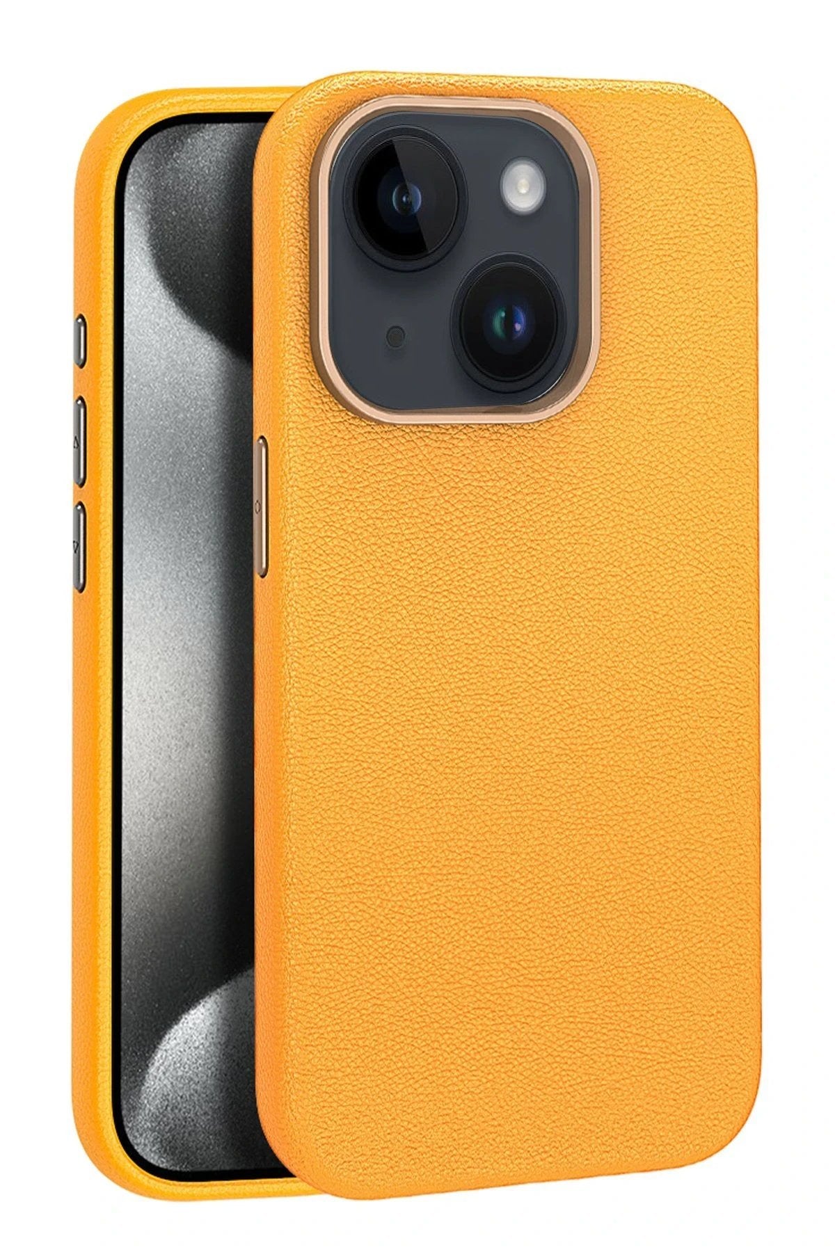 iPhone 15 Kılıf Wonder Deri Magsafe Kapak - Turuncu-(5796)