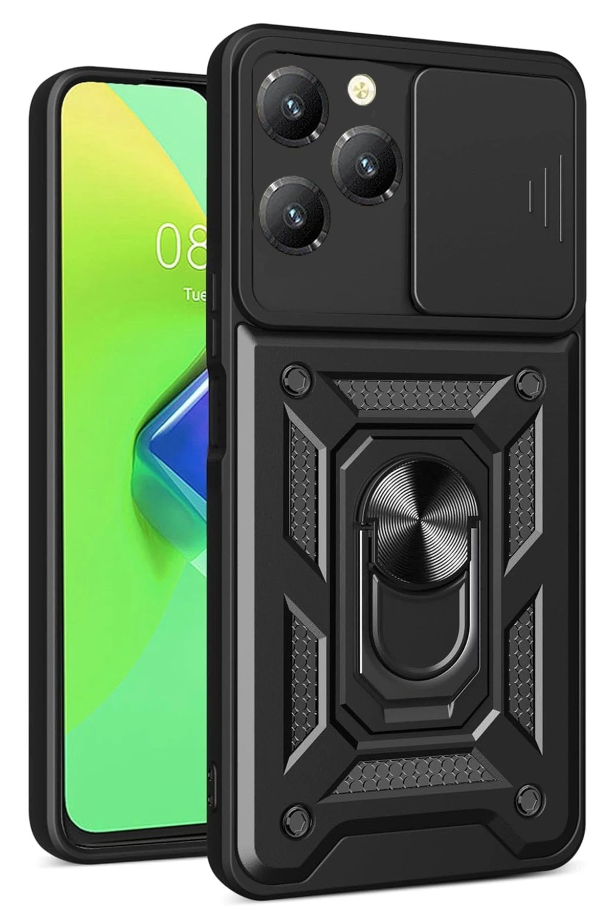 İnfinix Hot 40 Pro Kılıf Pars Lens Yüzüklü Silikon - Siyah-(5796)