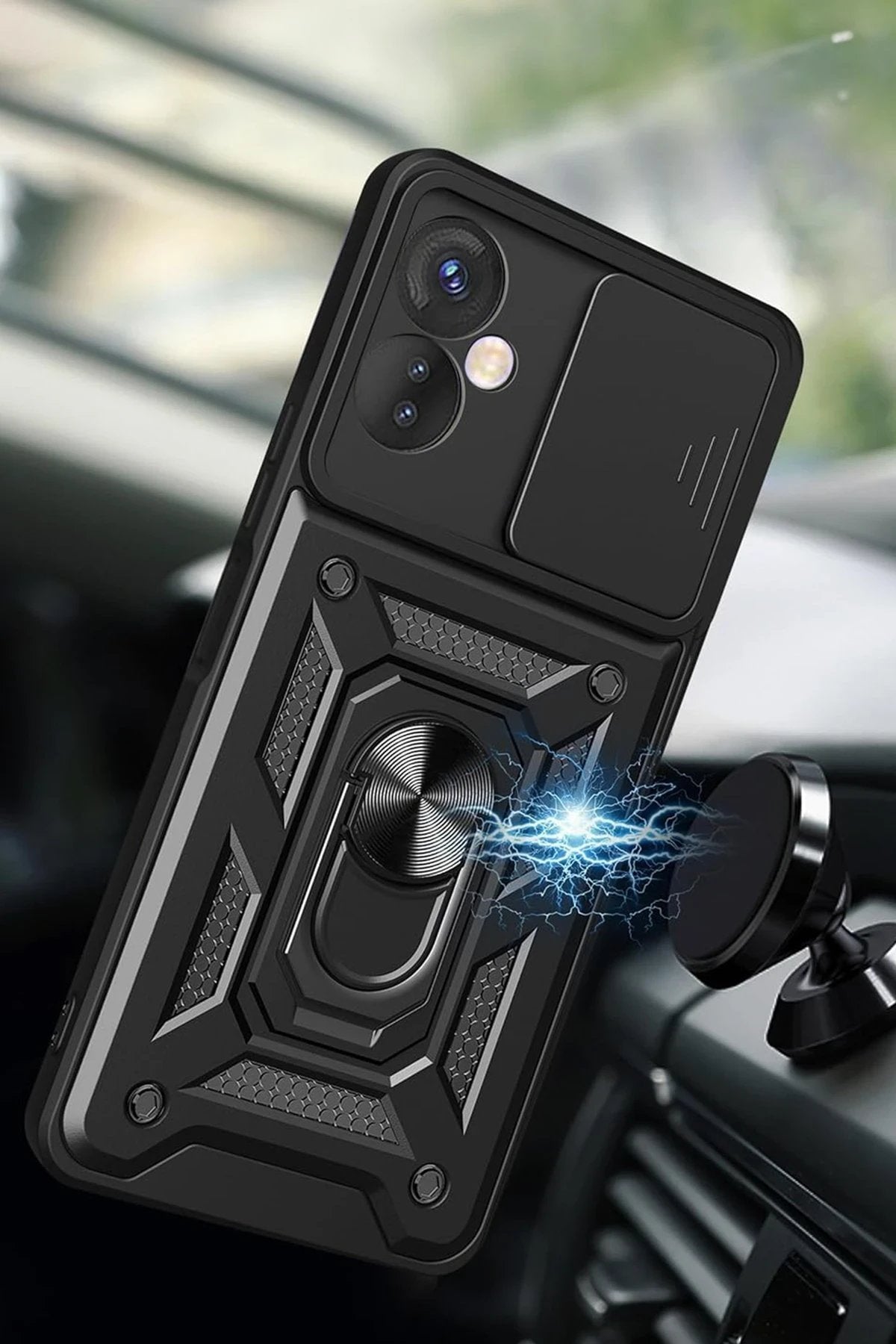 İnfinix Hot 40 Pro Kılıf Pars Lens Yüzüklü Silikon - Siyah-(5796)