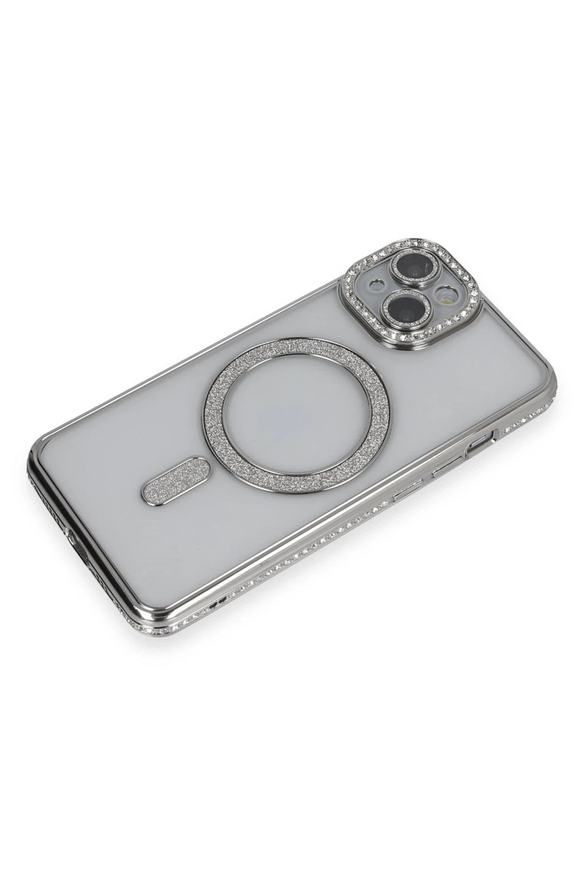 iPhone 13 Kılıf Joke Simli Magneticsafe Kılıf - Gümüş-(5796)