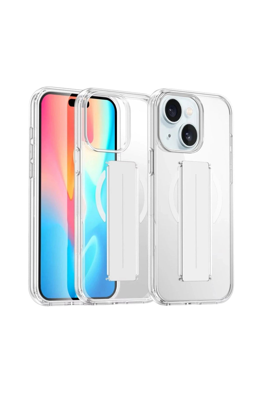 iPhone 15 Kılıf Alfa Magsafe Standlı Kapak - Şeffaf-(5796)