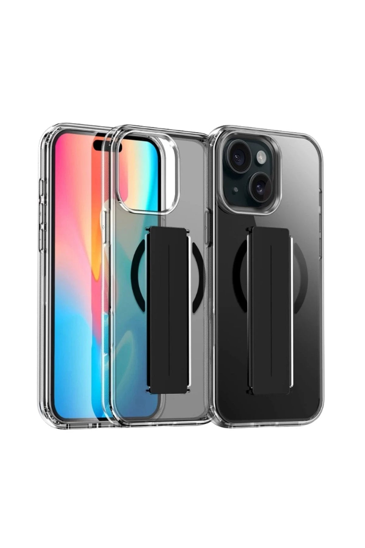 iPhone 15 Kılıf Alfa Magsafe Standlı Kapak - Siyah-(5796)