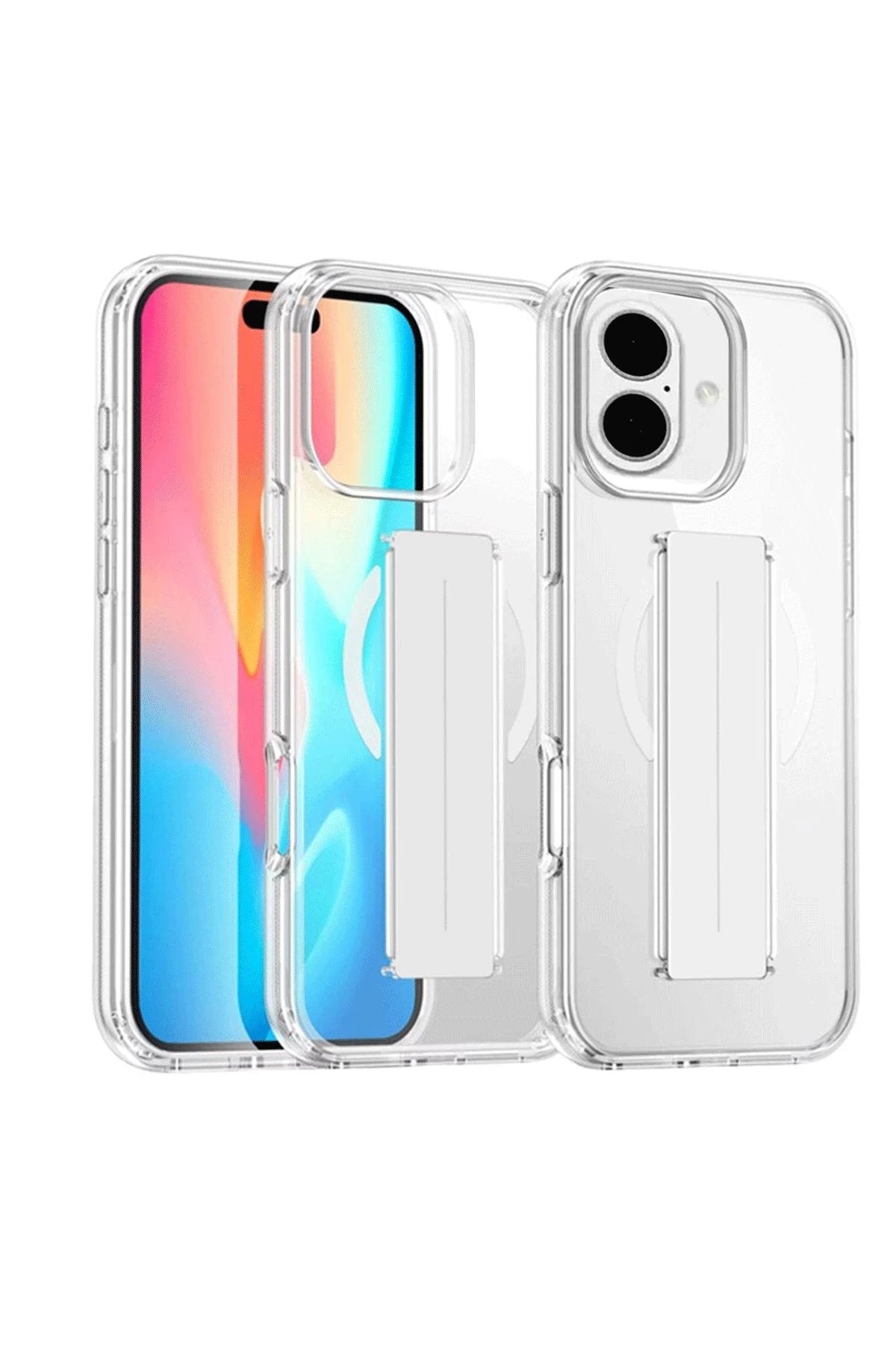 iPhone 16 Kılıf Alfa Magsafe Standlı Kapak - Şeffaf-(5796)