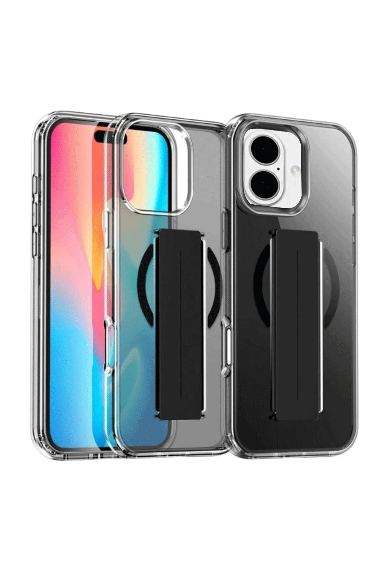 iPhone 16 Kılıf Alfa Magsafe Standlı Kapak - Siyah-(5796)