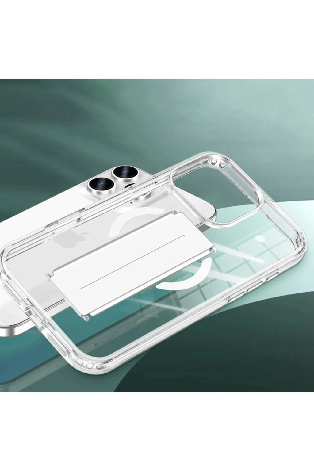 iPhone 16 Pro Max Kılıf Alfa Magsafe Standlı Kapak - Şeffaf-(5796)
