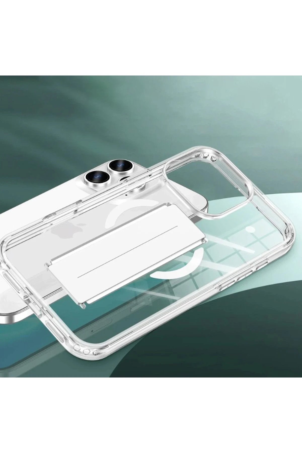 iPhone 16 Pro Max Kılıf Alfa Magsafe Standlı Kapak - Şeffaf-(5796)
