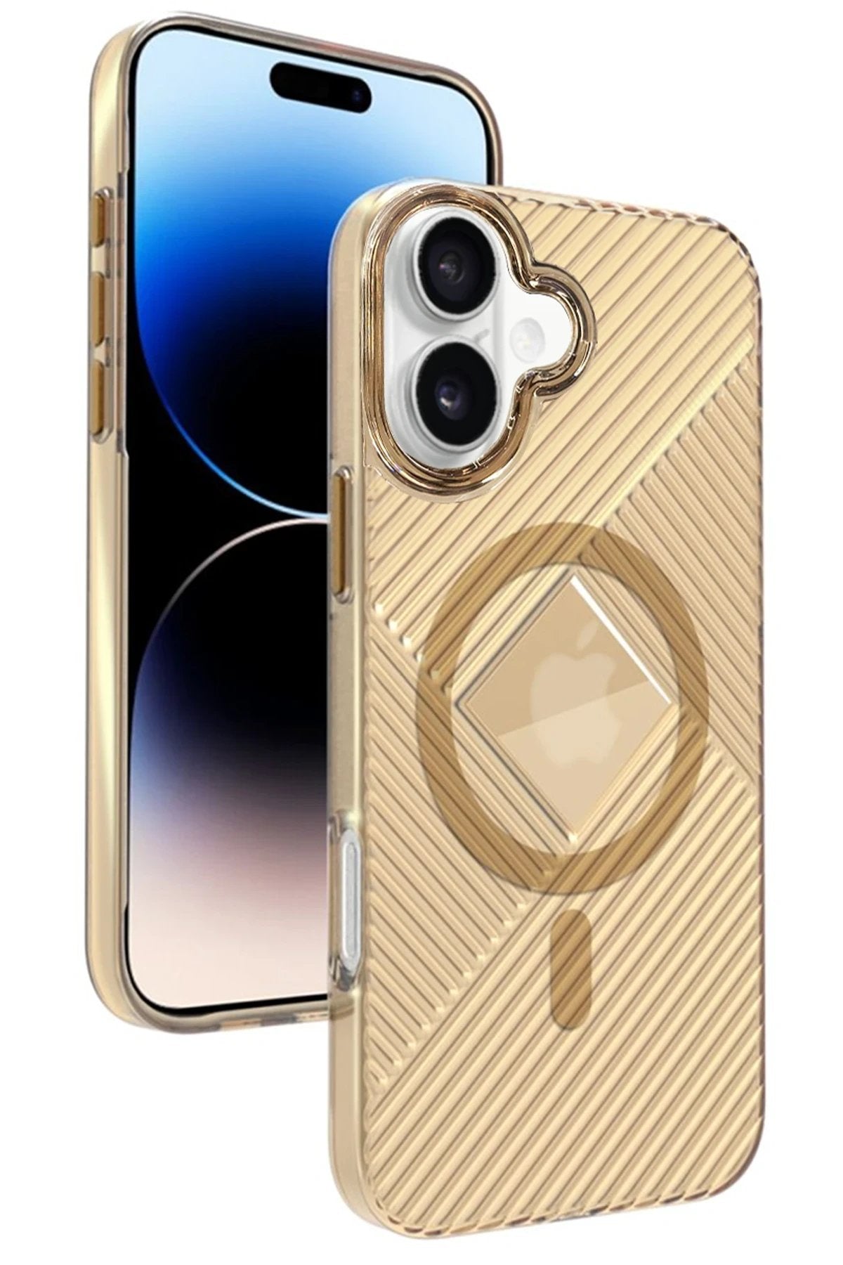 iPhone 16 Stella PC Sert Magsafe Kılıf - Gold-(5796)