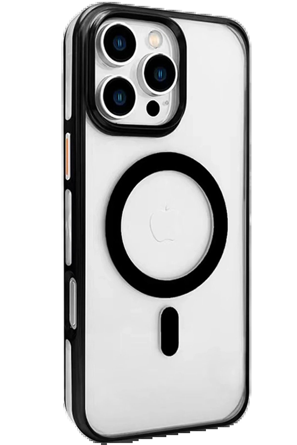 iPhone 16 Pro Gleam PC Sert Magsafe Kılıf - Şeffaf-Siyah-(5796)