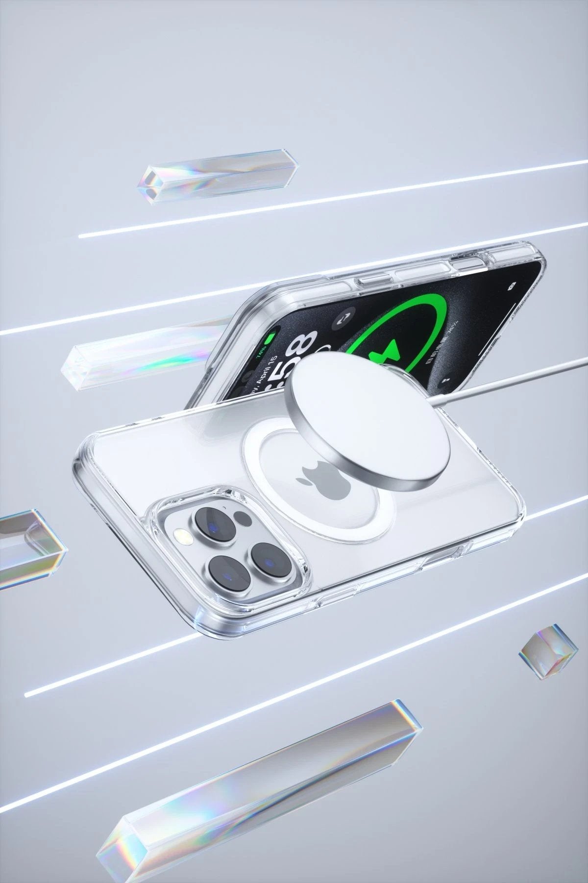 iPhone 16 Pro Max Gleam PC Sert Magsafe Kılıf - Şeffaf-(5796)