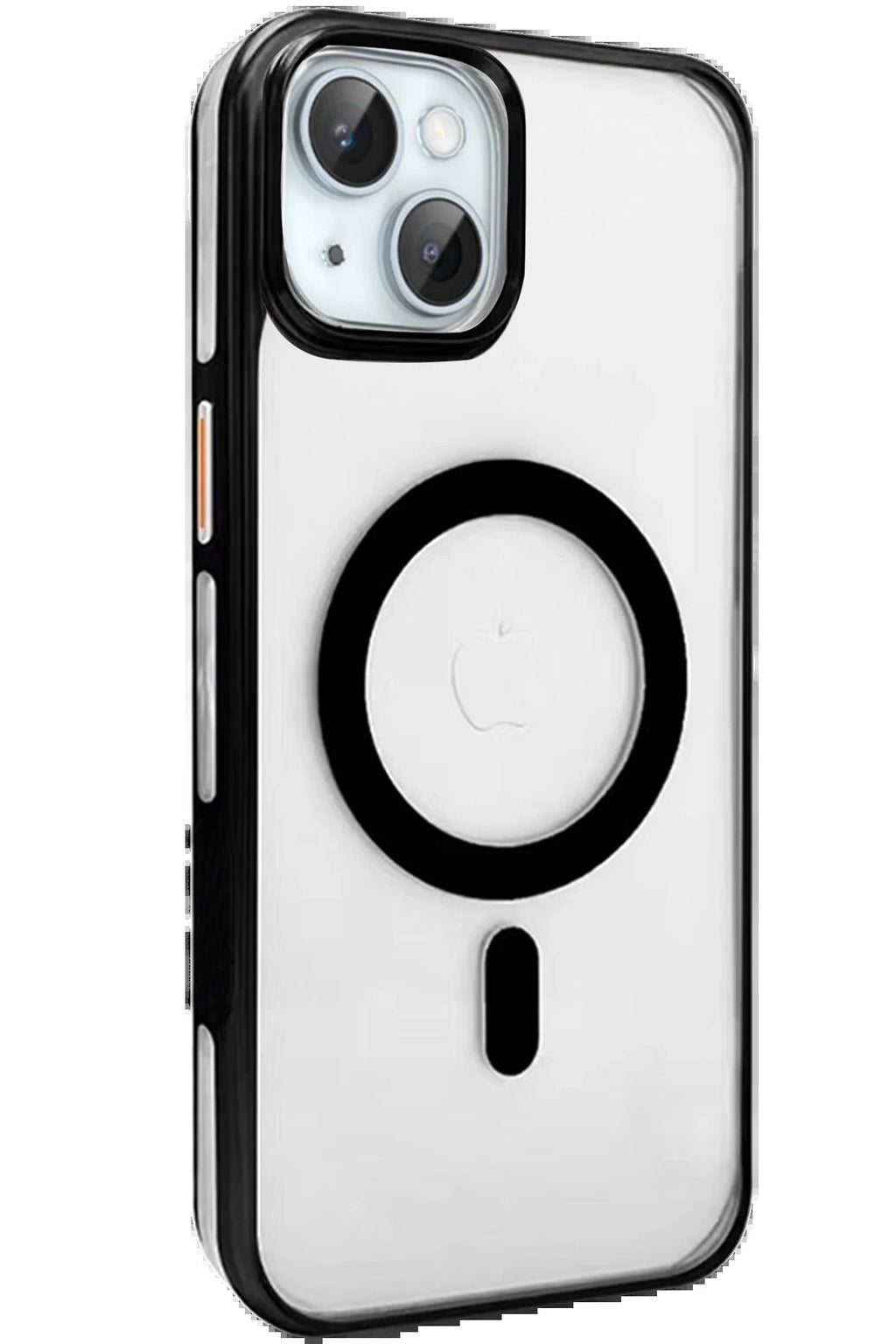 iPhone 15 Gleam PC Sert Magsafe Kılıf - Şeffaf-Siyah-(5796)