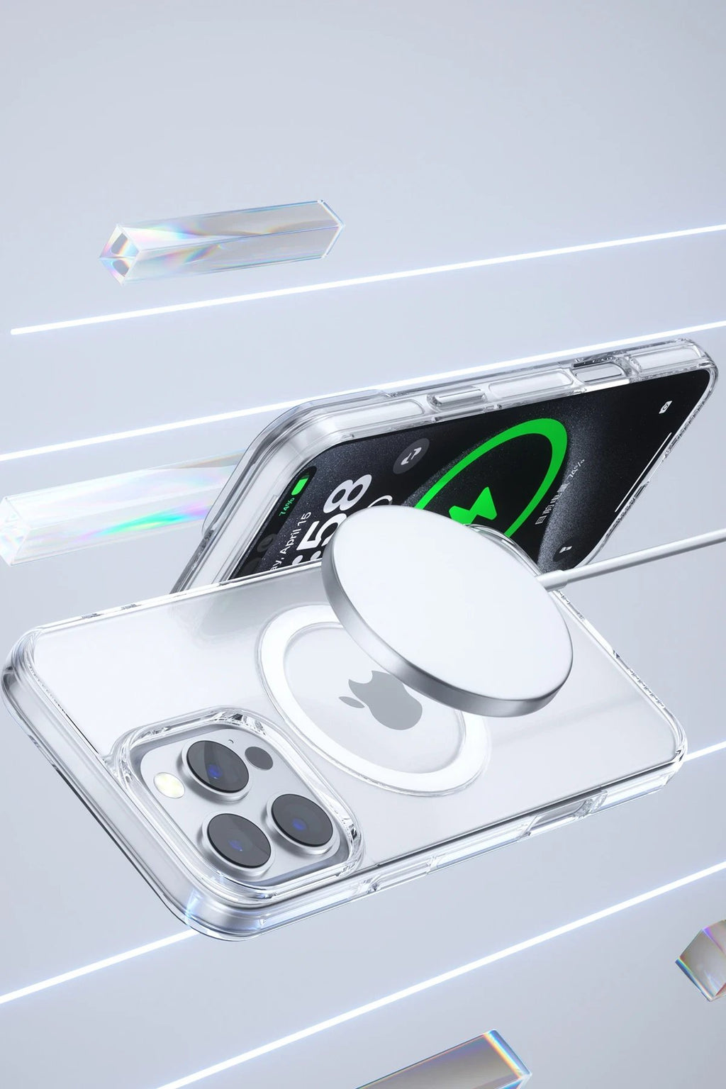 iPhone 15 Gleam PC Sert Magsafe Kılıf - Şeffaf-(5796)