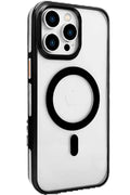 iPhone 15 Pro Max Gleam PC Sert Magsafe Kılıf - Şeffaf-Siyah-(5796)