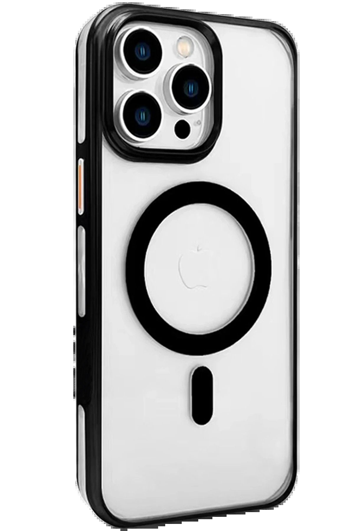 iPhone 15 Pro Max Gleam PC Sert Magsafe Kılıf - Şeffaf-Siyah-(5796)