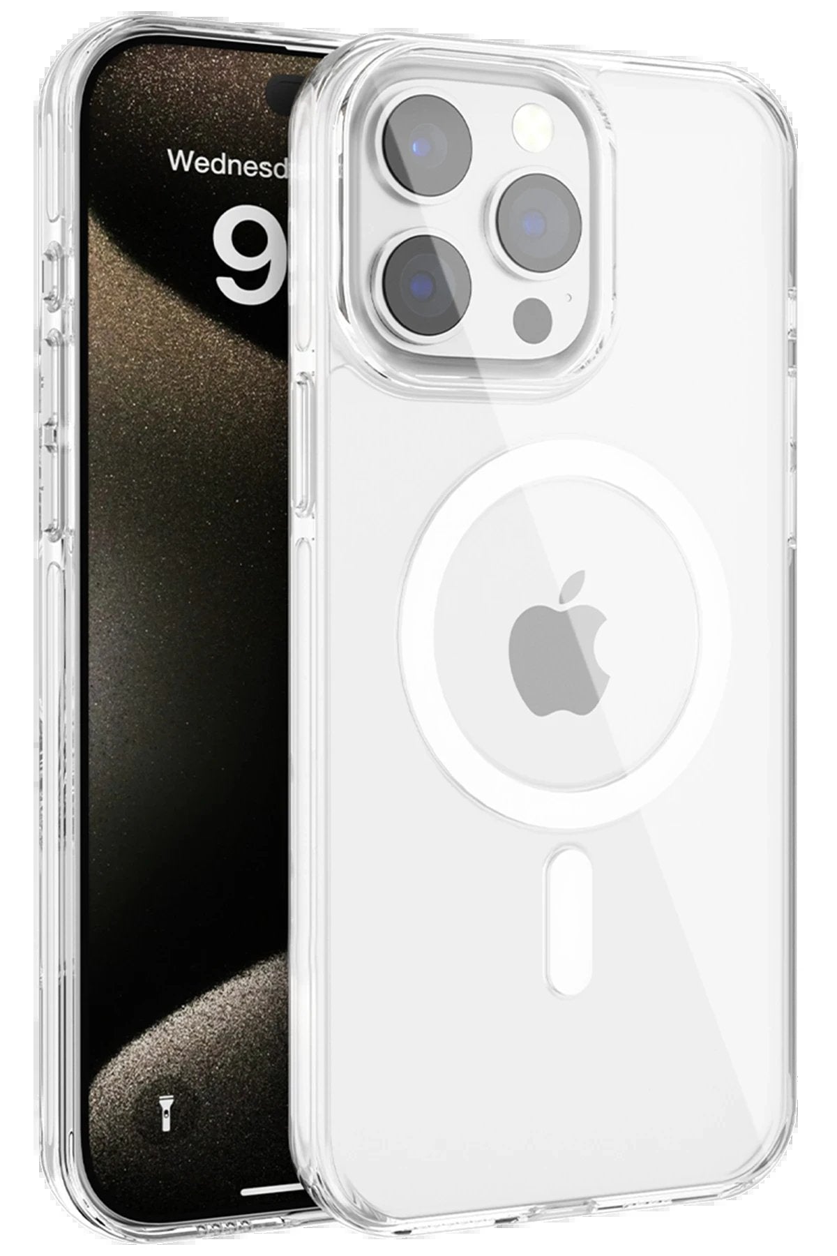 iPhone 15 Pro Max Gleam PC Sert Magsafe Kılıf - Şeffaf-(5796)