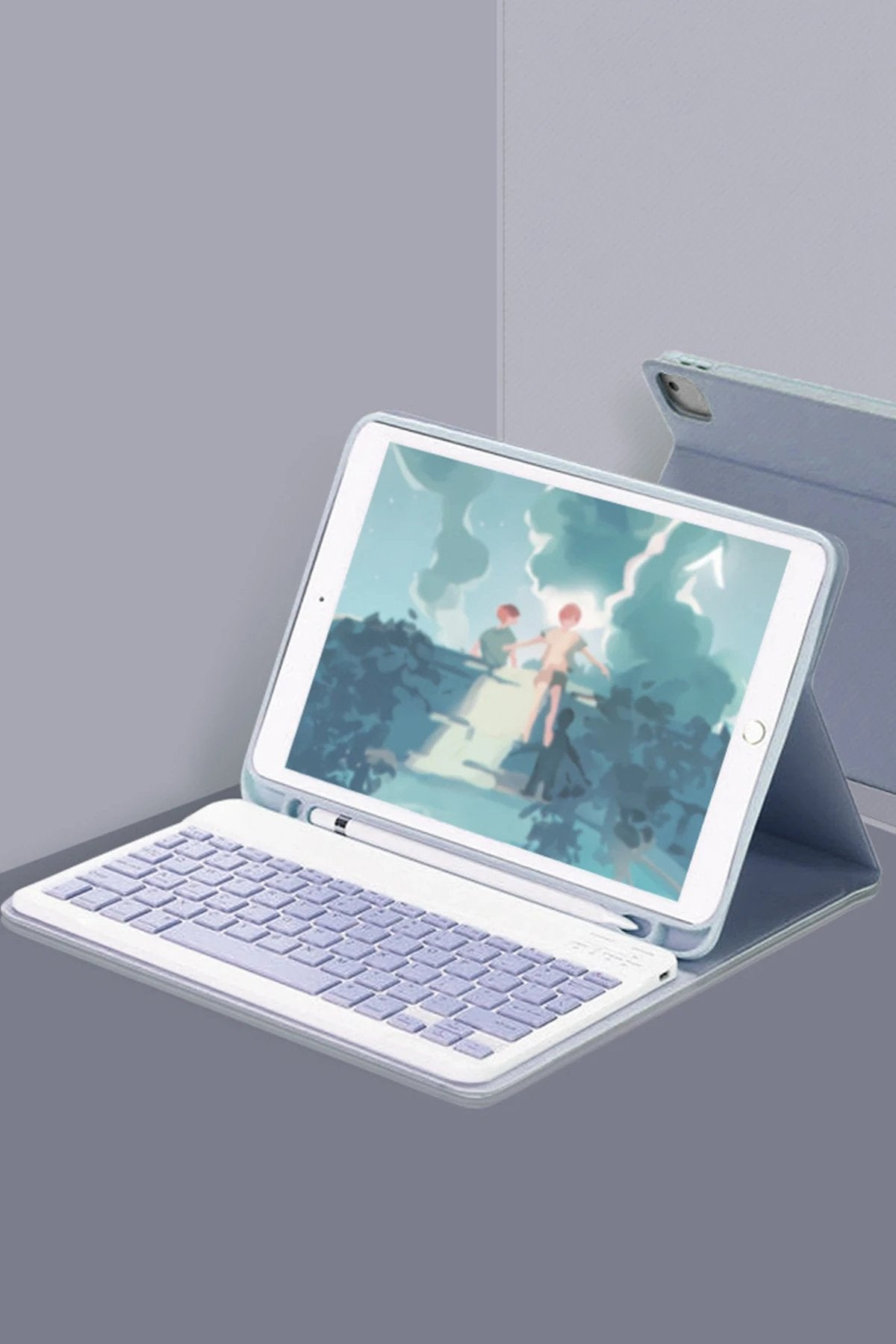 iPad 10.2 (9.nesil) Kılıf KC01 Smart Klavyeli Tablet Kılıfı - Lacivert-(5796)