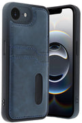 iPhone 16E Kılıf Sara Kartvizitli Deri Kılıf - Lacivert-(5796)