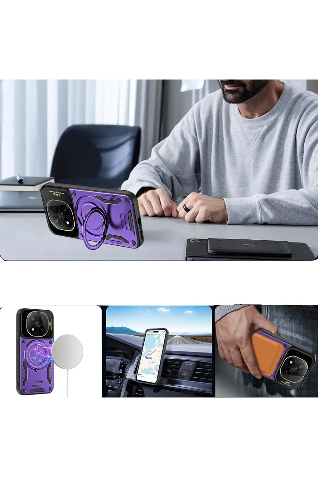 Xiaomi Redmi Note 14 4G Kılıf Joy Lens Standlı Kapak - Lacivert-(5796)