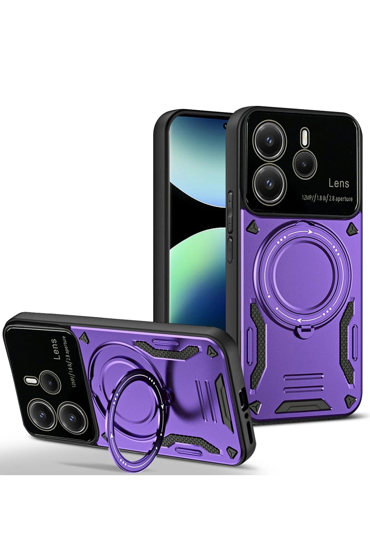 Xiaomi Redmi Note 14 4G Kılıf Joy Lens Standlı Kapak - Mor-(5796)