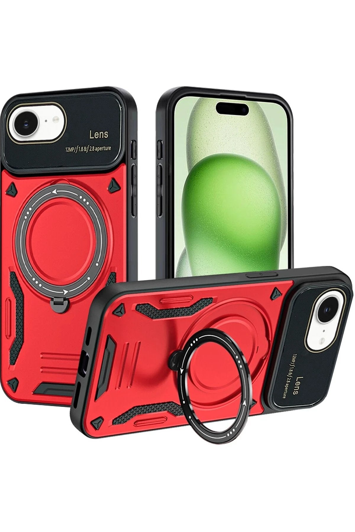 iPhone 16E Kılıf Joy Lens Standlı Kapak - Kırmızı-(5796)