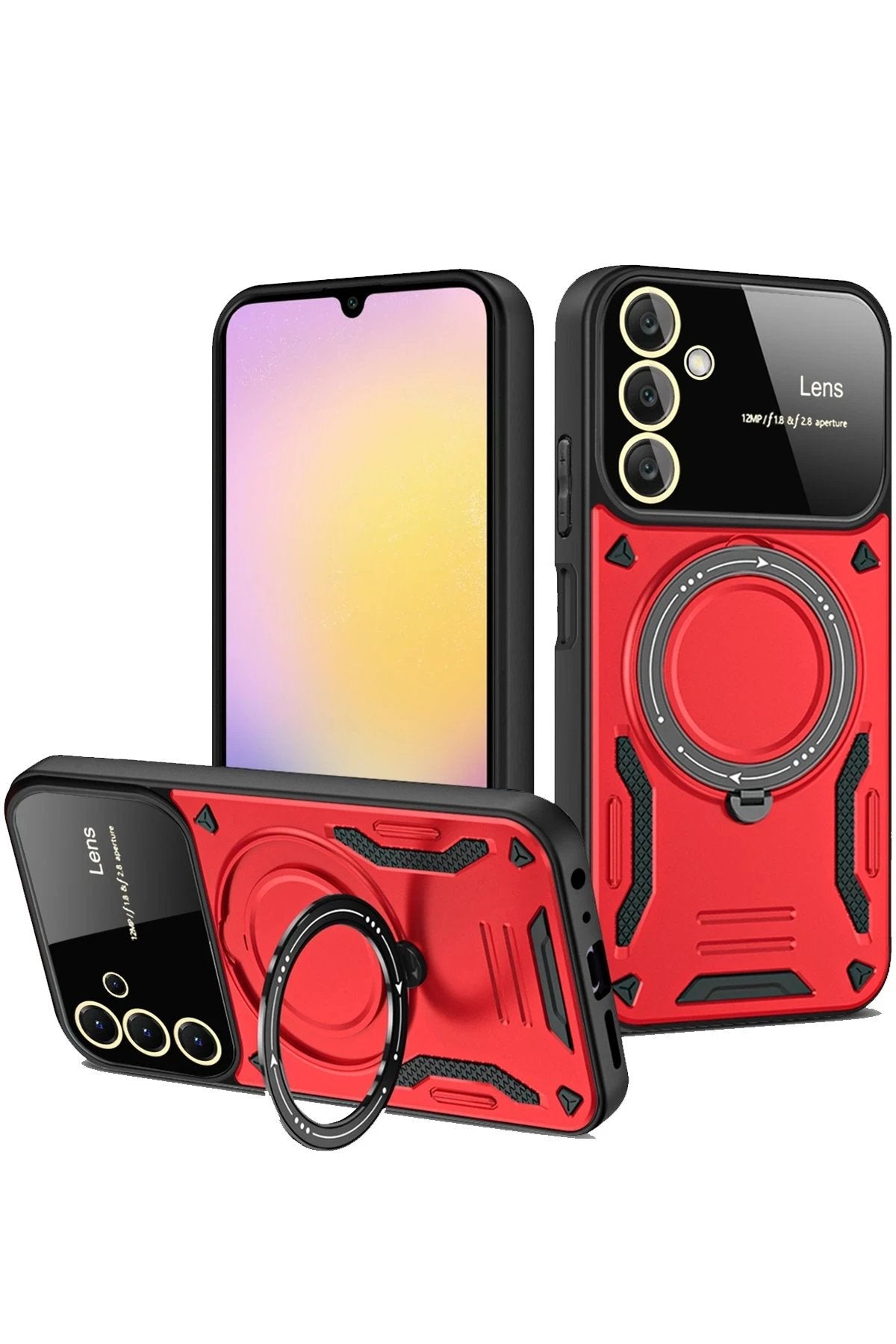 Samsung Galaxy S25 FE Kılıf Joy Lens Standlı Kapak - Kırmızı-(5796)