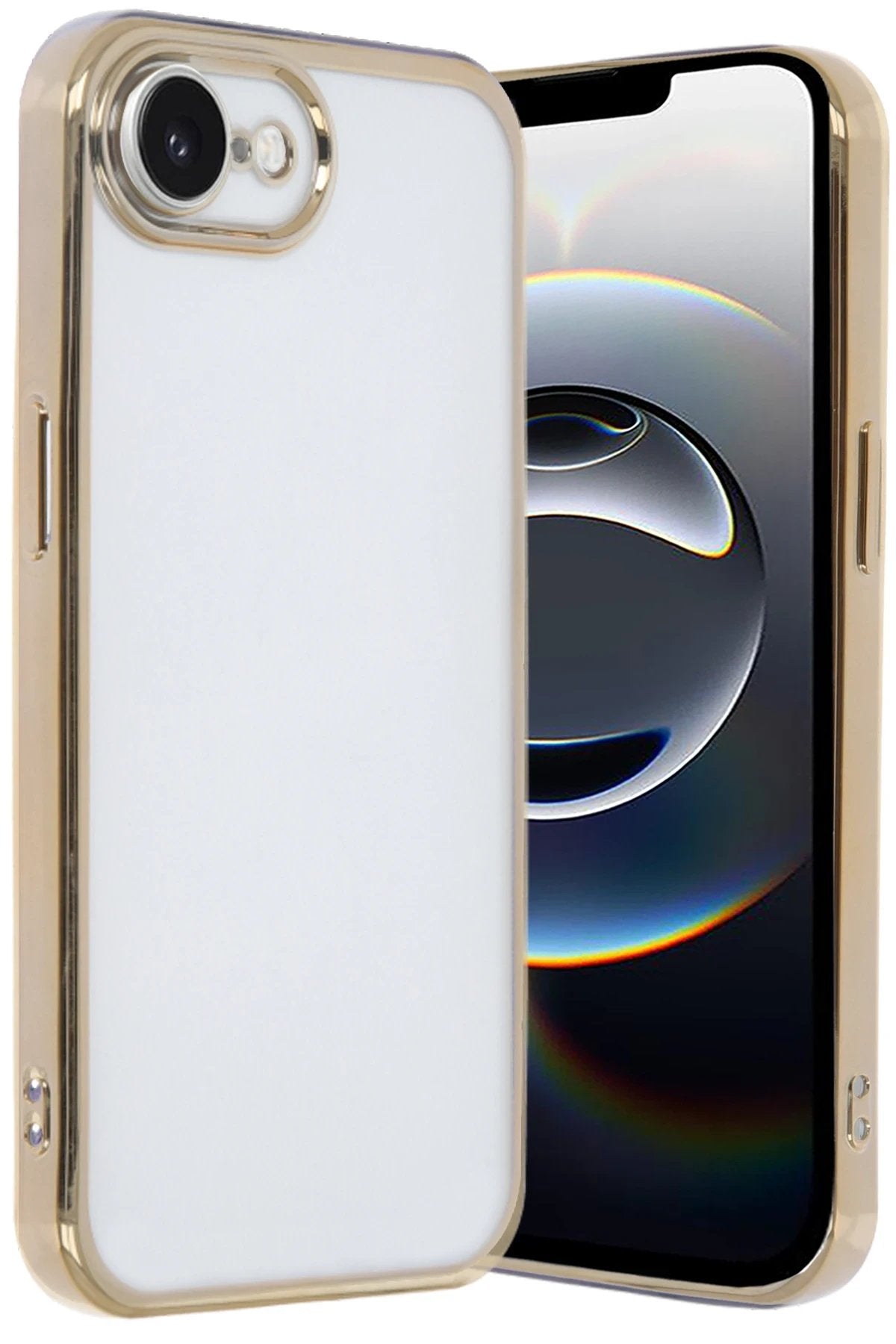 iPhone 16E Kılıf Lensli Silikon - Gold-(5796)
