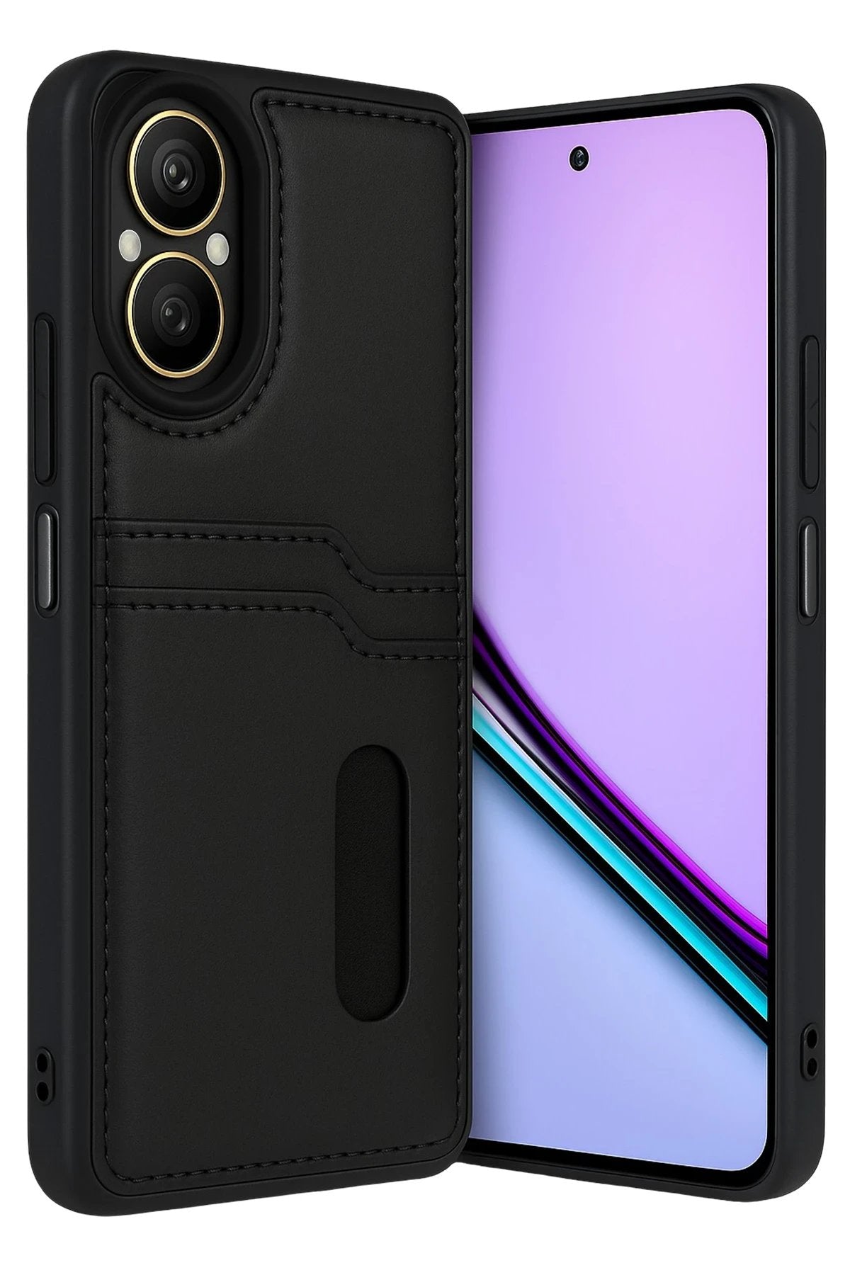 Realme 12 Lite Kılıf Sara Kartvizitli Deri Kılıf - Siyah-(5796)