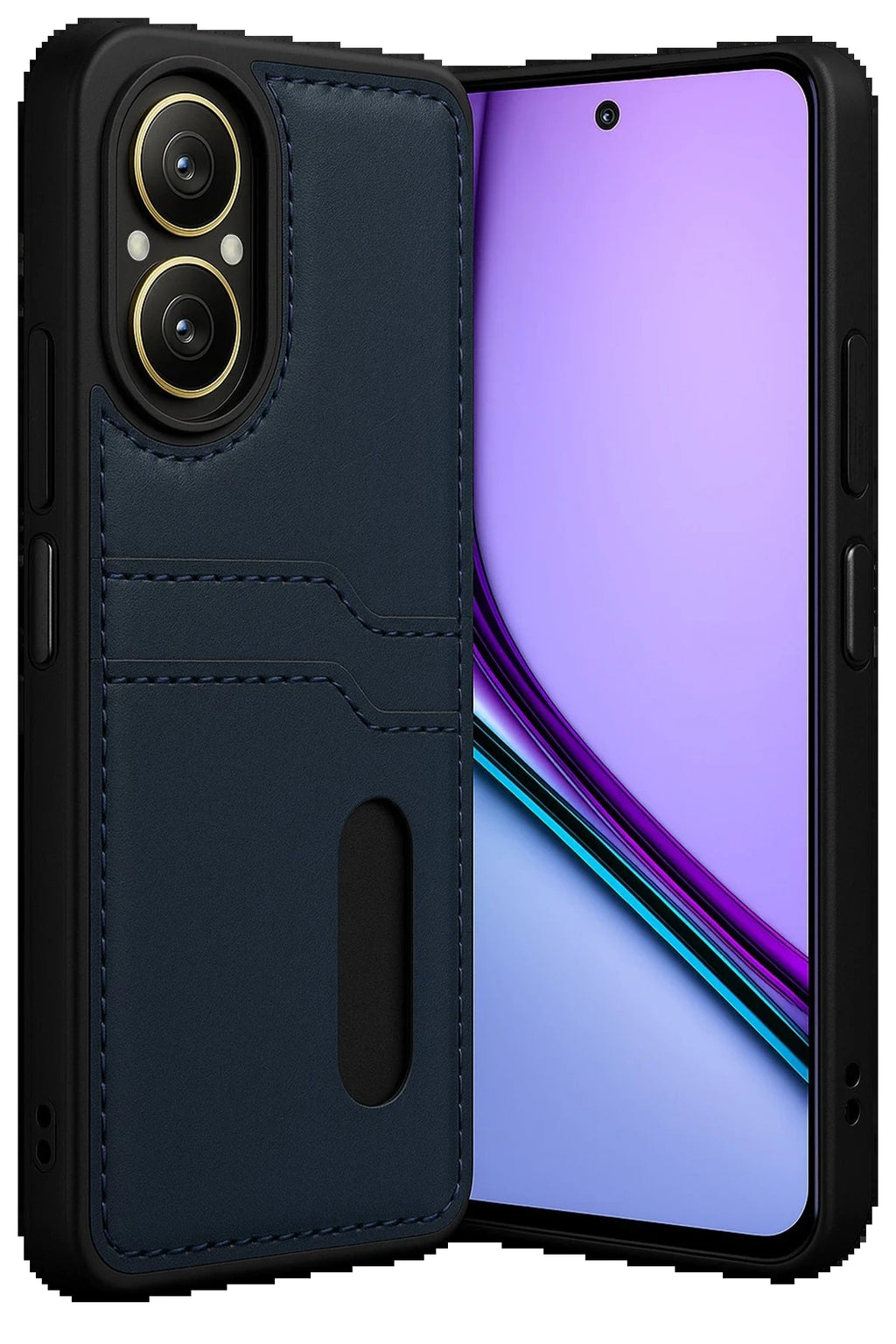 Realme 12 Lite Kılıf Sara Kartvizitli Deri Kılıf - Lacivert-(5796)