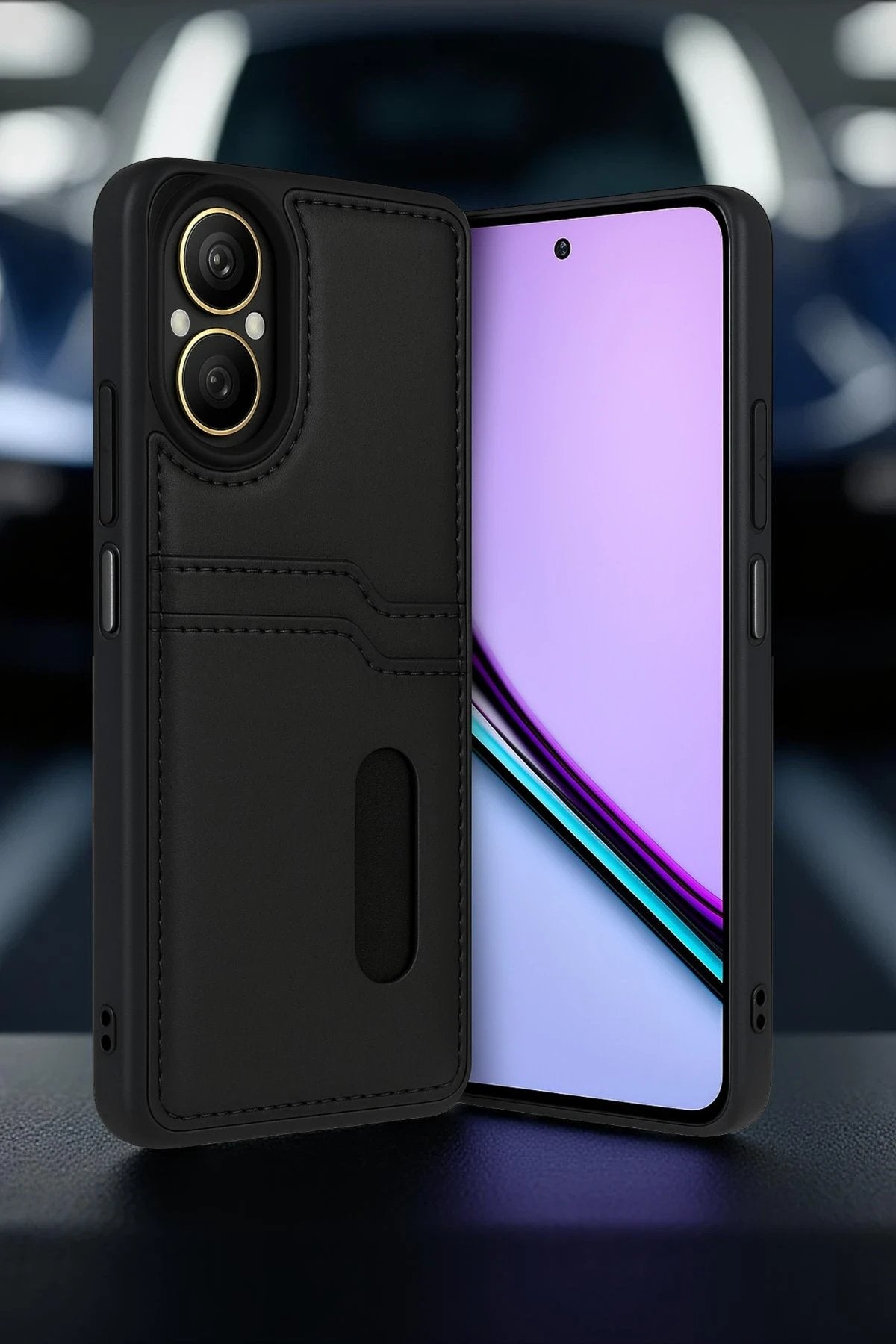 Realme 12 Lite Kılıf Sara Kartvizitli Deri Kılıf - Lacivert-(5796)