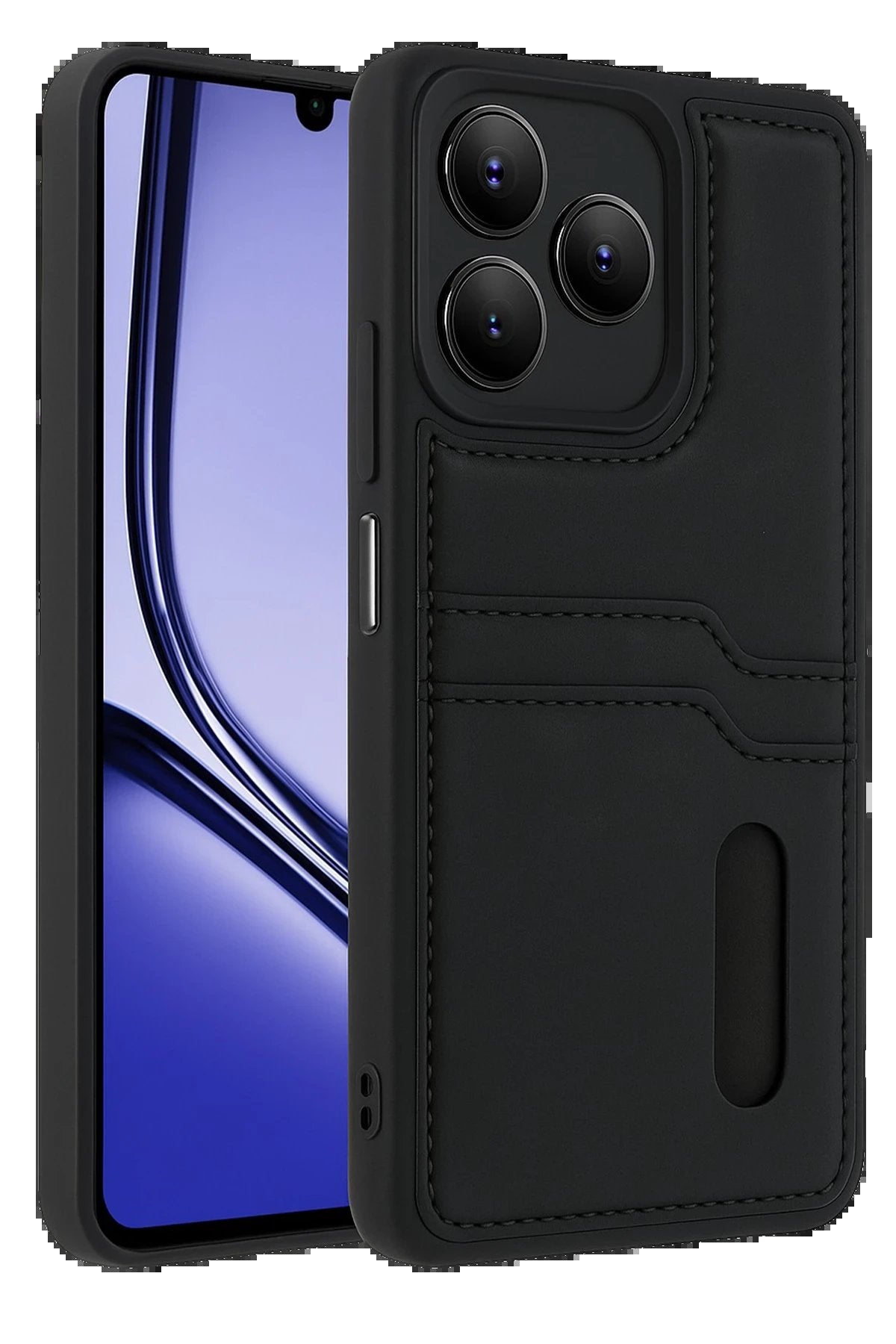 Realme Note 50 4G Kılıf Sara Kartvizitli Deri Kılıf - Siyah-(5796)