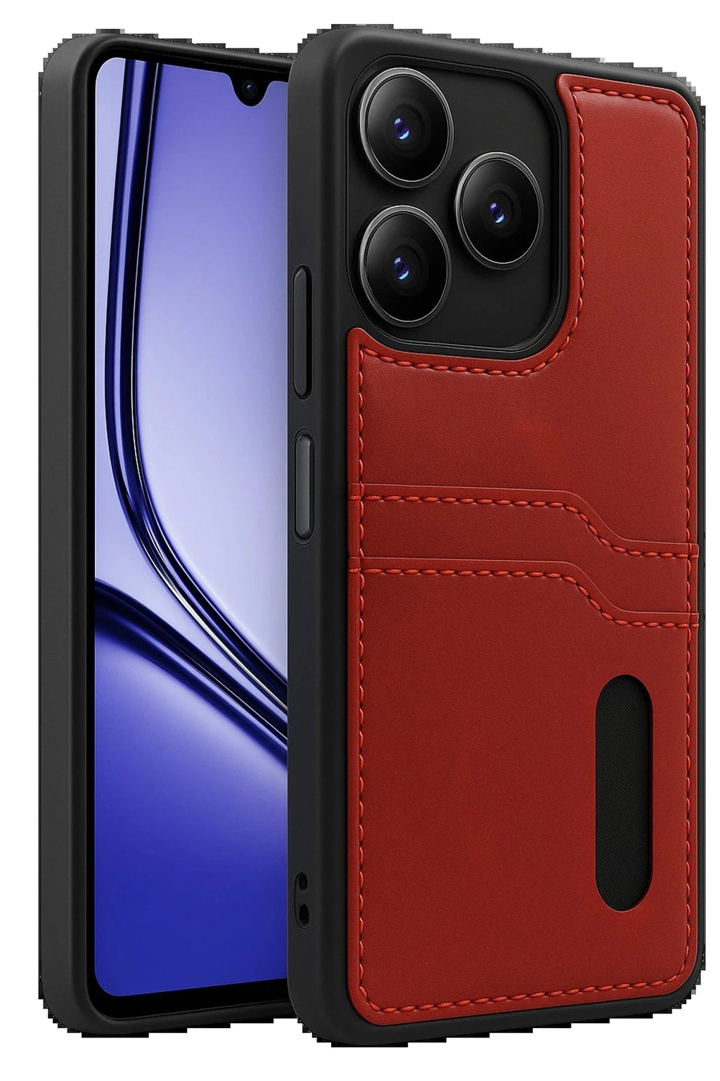 Realme Note 50 4G Kılıf Sara Kartvizitli Deri Kılıf - Kırmızı-(5796)