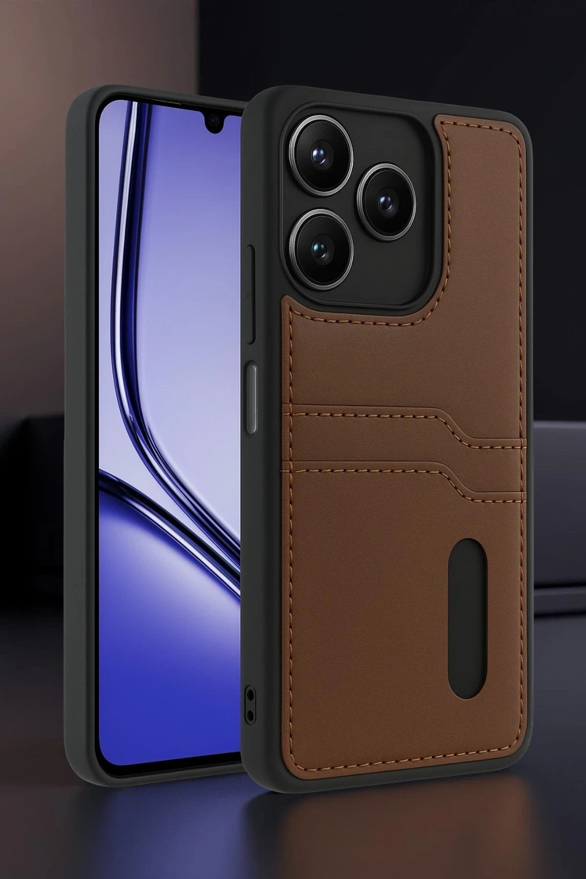 Realme Note 50 4G Kılıf Sara Kartvizitli Deri Kılıf - Kırmızı-(5796)