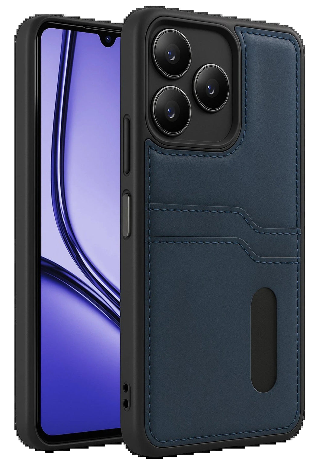 Realme Note 50 4G Kılıf Sara Kartvizitli Deri Kılıf - Lacivert-(5796)