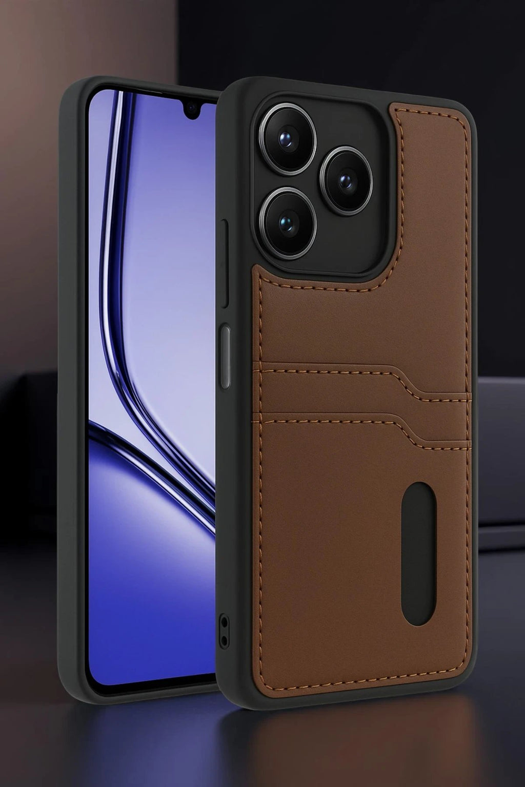 Realme Note 50 4G Kılıf Sara Kartvizitli Deri Kılıf - Lacivert-(5796)