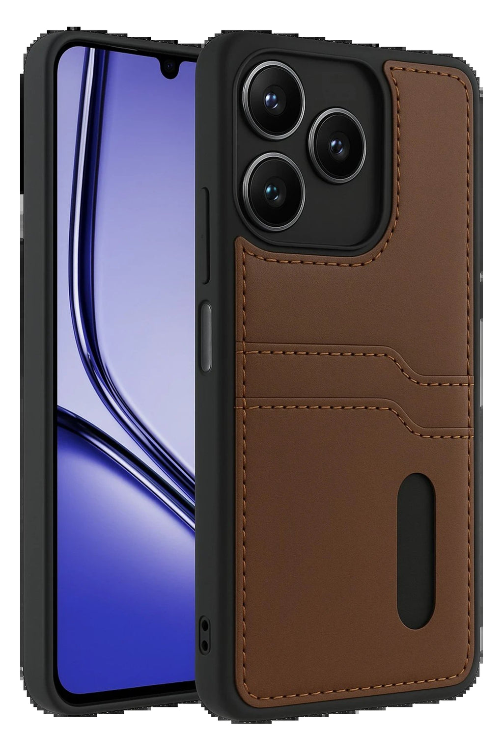 Realme Note 50 4G Kılıf Sara Kartvizitli Deri Kılıf - Taba-(5796)