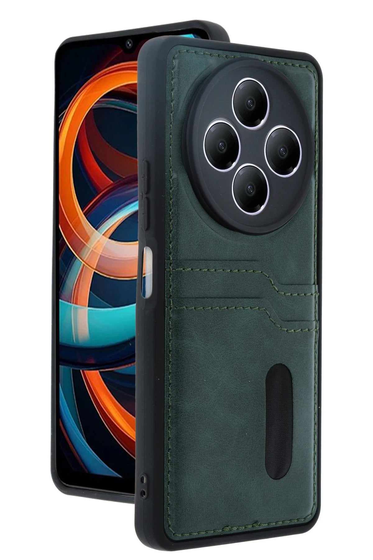 Xiaomi Redmi 14C Kılıf Sara Kartvizitli Deri Kılıf - Koyu Yeşil-(5796)