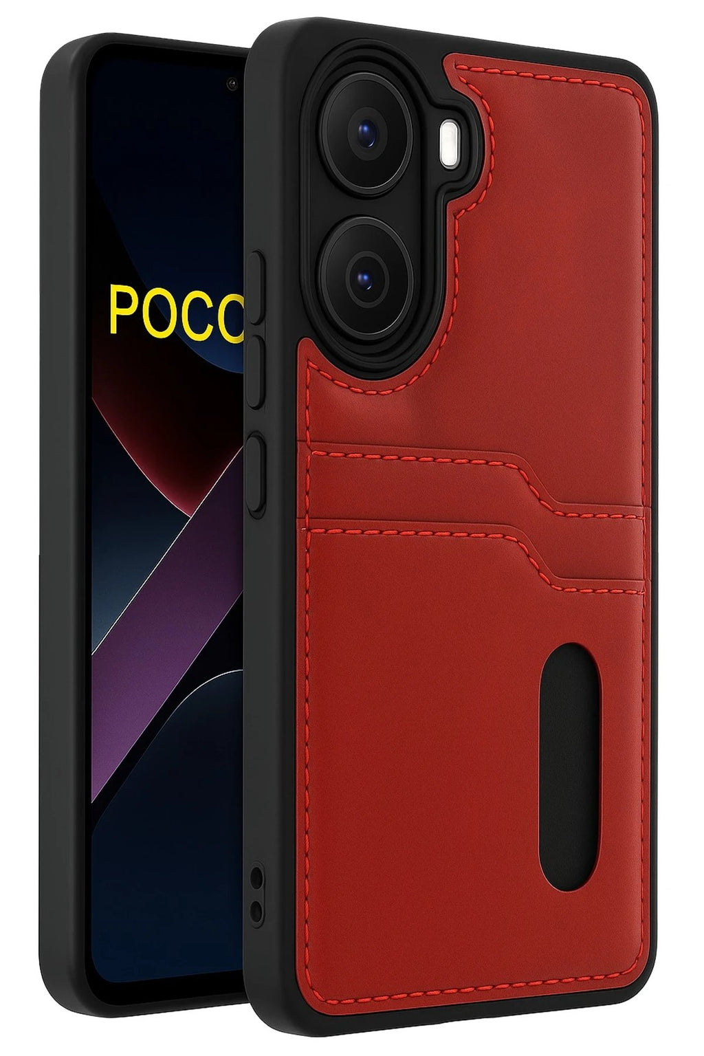 Xiaomi Poco X7 Pro Kılıf Sara Kartvizitli Deri Kılıf - Kırmızı-(5796)