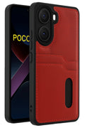 Xiaomi Poco X7 Pro Kılıf Sara Kartvizitli Deri Kılıf - Kırmızı-(5796)