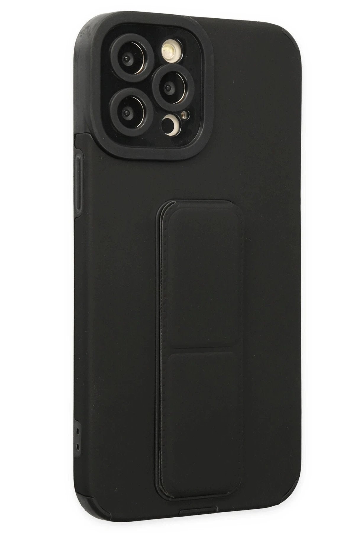 iPhone 12 Pro Kılıf Mega Standlı Silikon - Siyah-(5796)