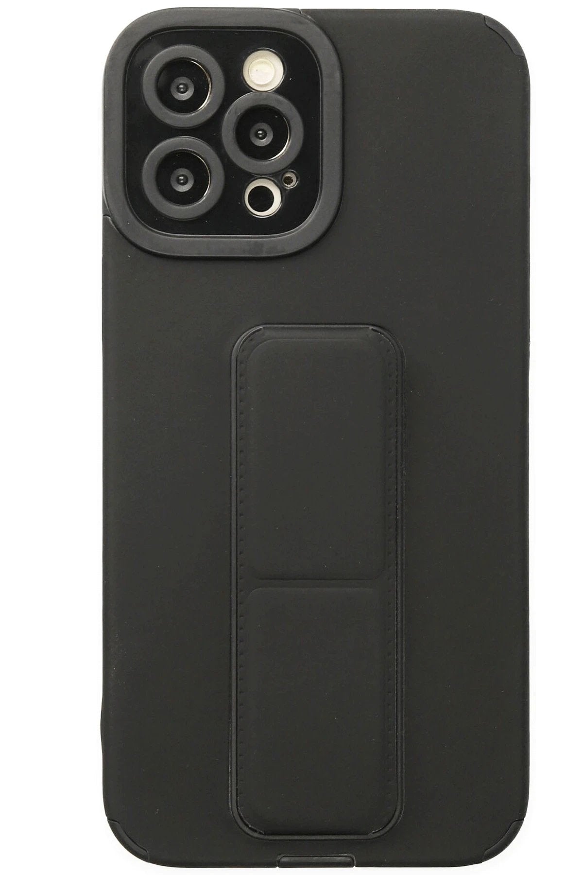 iPhone 12 Pro Kılıf Mega Standlı Silikon - Siyah-(5796)