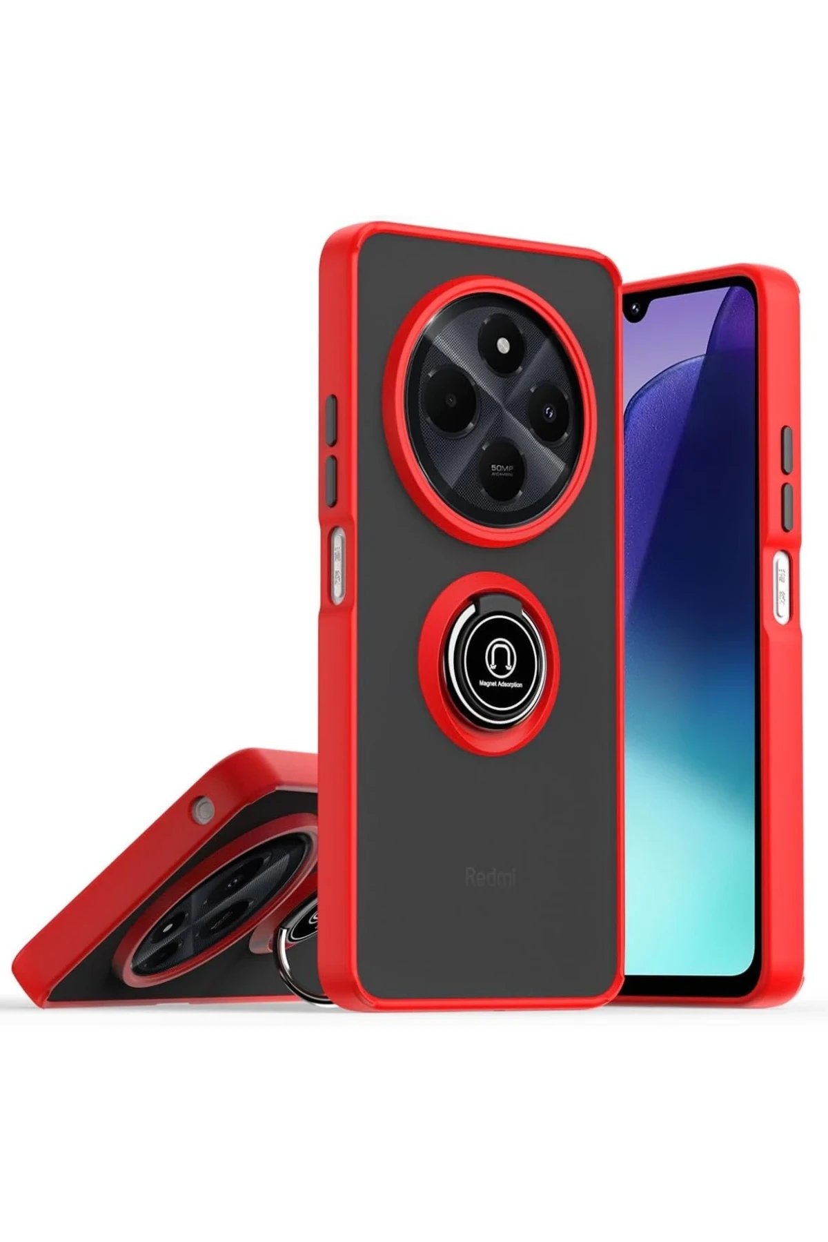 Realme C75 4G Kılıf Montreal Yüzüklü Silikon Kapak - Kırmızı-(5796)
