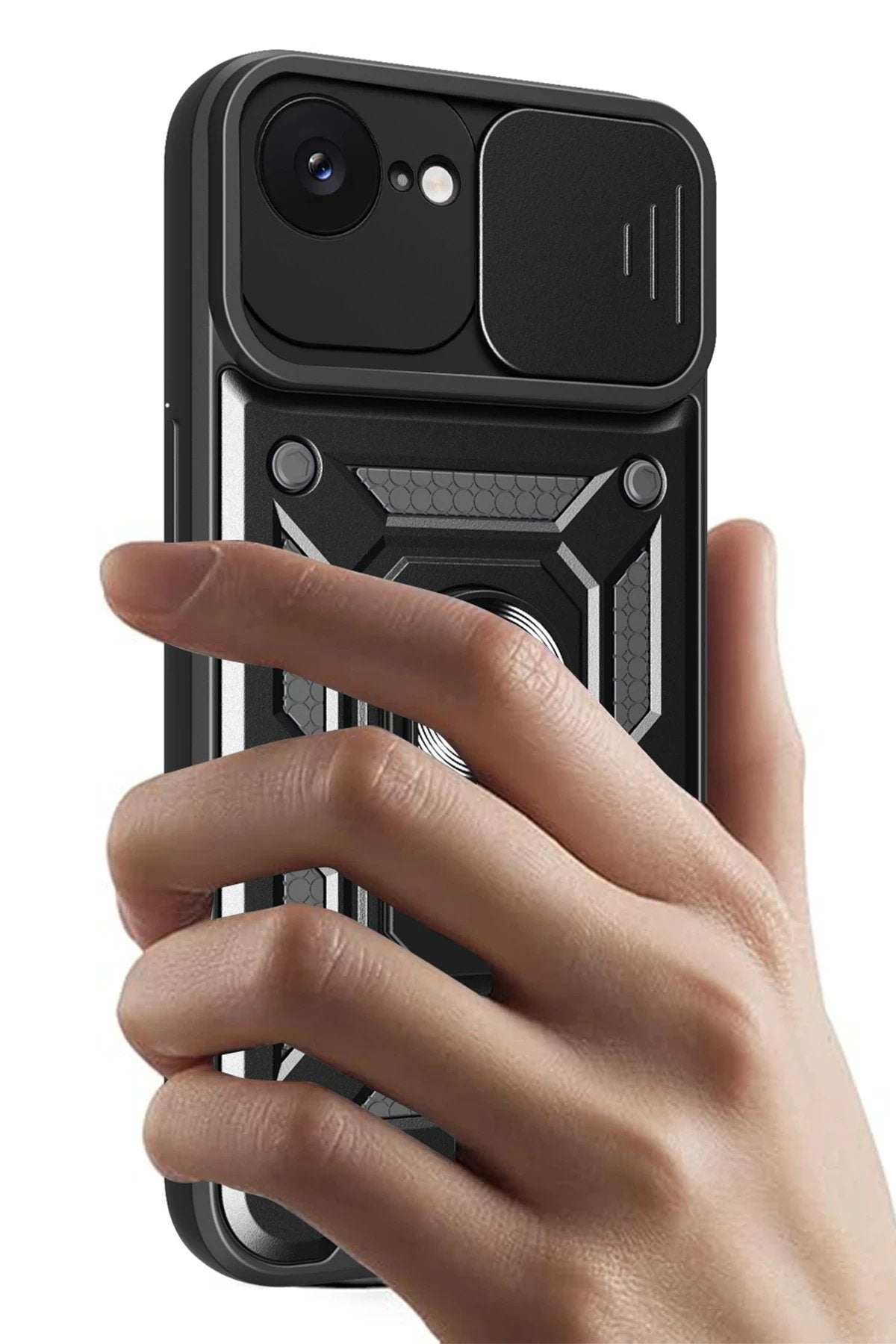 iPhone 16E Kılıf Pars Lens Yüzüklü Silikon - Kırmızı-(5796)