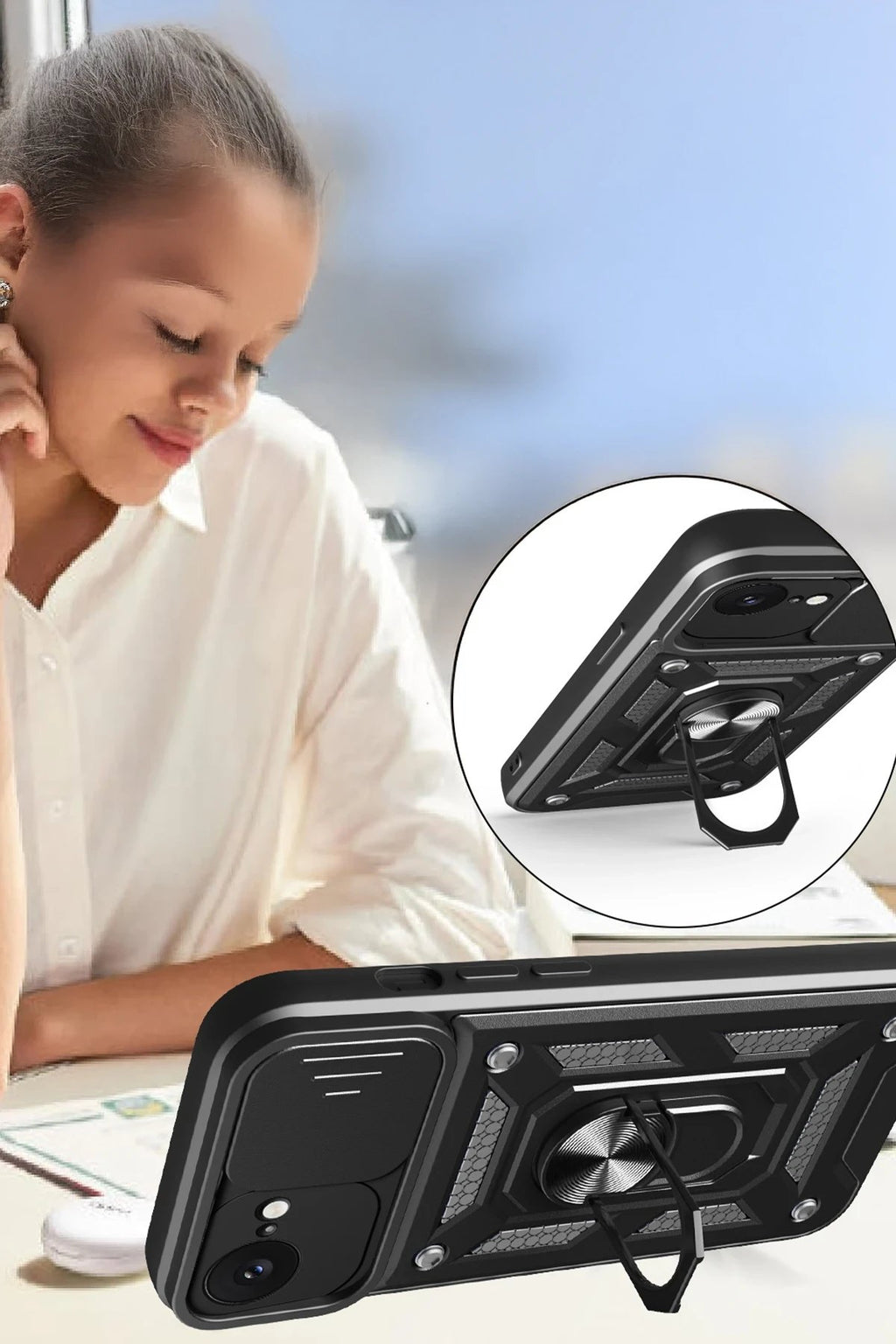 iPhone 16E Kılıf Pars Lens Yüzüklü Silikon - Kırmızı-(5796)