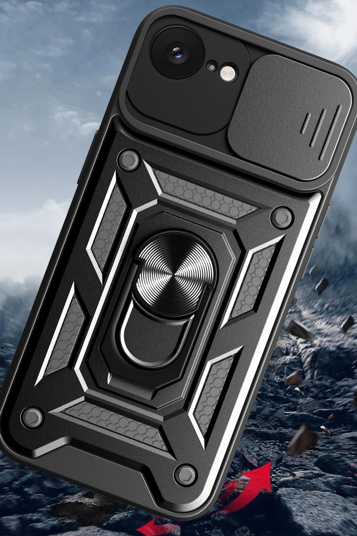 iPhone 16E Kılıf Pars Lens Yüzüklü Silikon - Lacivert-(5796)