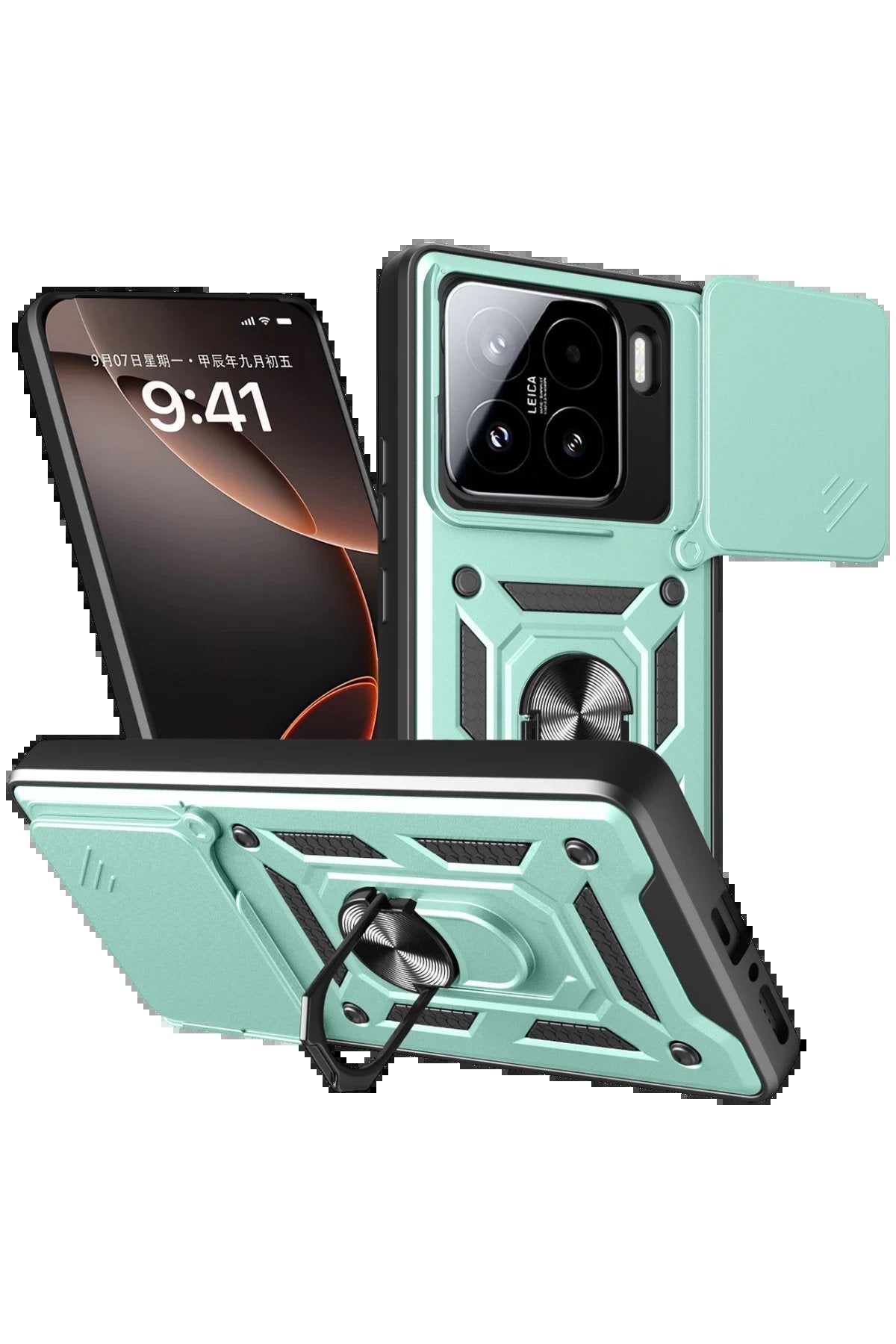 Xiaomi Mi 15 Kılıf Pars Lens Yüzüklü Silikon - Yeşil-(5796)