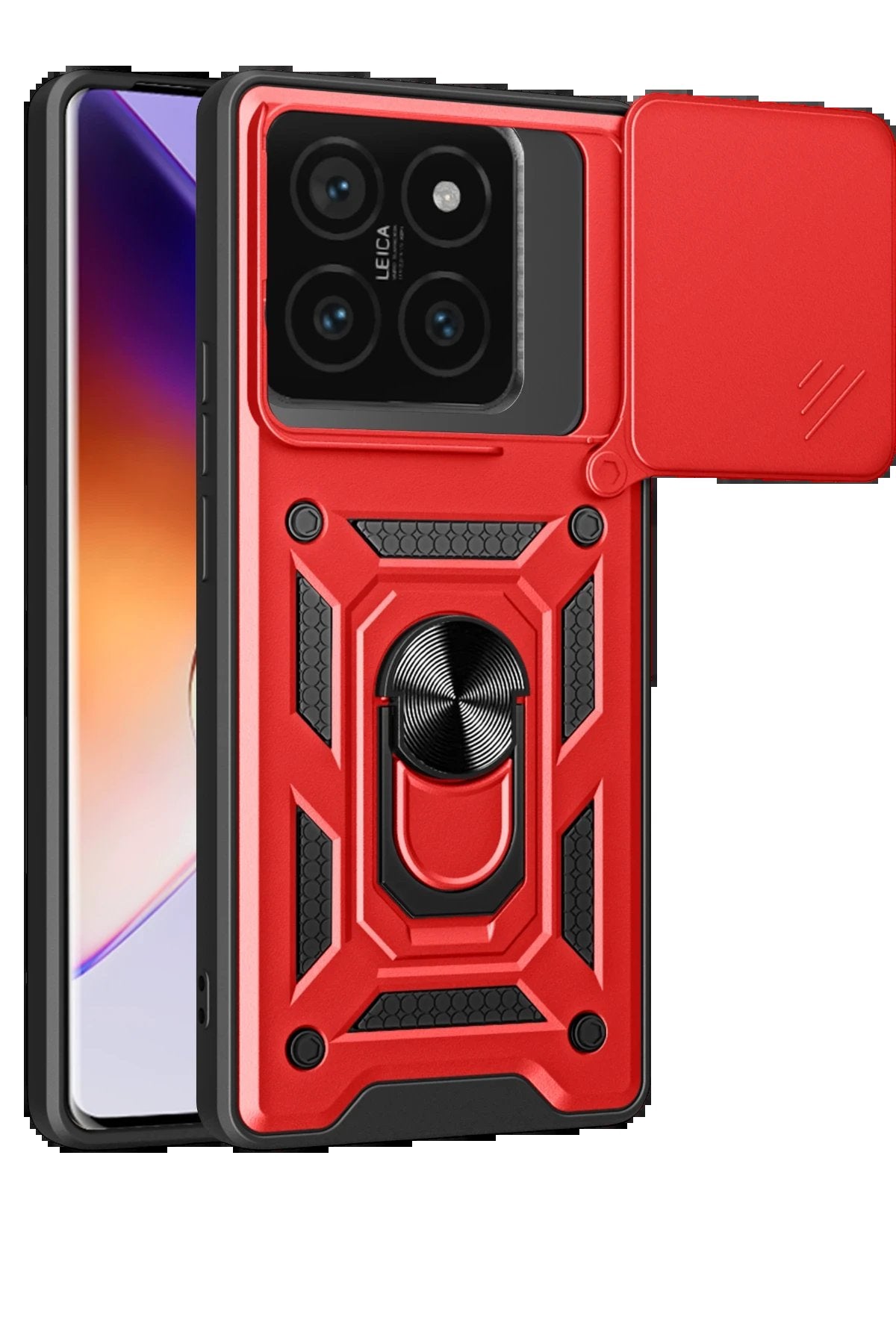 Xiaomi Mi 14T Pro Kılıf Pars Lens Yüzüklü Silikon - Kırmızı-(5796)